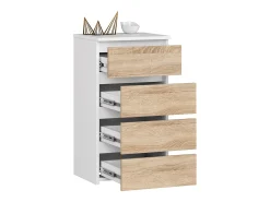 Cômoda 4 Gavetas Branco/Carvalho de Sonoma - 40x74x35 cm - Laminada com Bloco de Gaveta