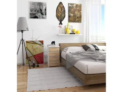 Cômoda 4 Gavetas Branco/Carvalho de Sonoma - 40x74x35 cm - Laminada com Bloco de Gaveta
