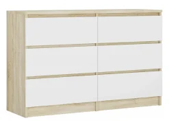 Cómoda 6 gavetas, Carvalho Sonoma / Branco Fosco, 120 x 39 x 79 cm
