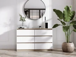 Cómoda 6 gavetas, Carvalho Sonoma / Branco Fosco, 120 x 39 x 79 cm