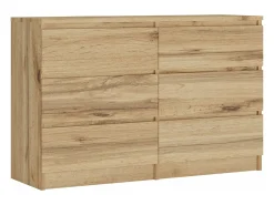 Cómoda 6 gavetas, Carvalho Wotan, 120 x 39 x 79 cm