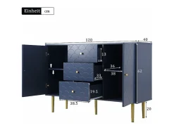 Cômoda 3 Gavetas, com 2 Portas e Pés Metal, Motivo Escamas, Cantos Arredondados, Azul 120x40x83cm