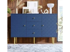 Cômoda 3 Gavetas, com 2 Portas e Pés Metal, Motivo Escamas, Cantos Arredondados, Azul 120x40x83cm
