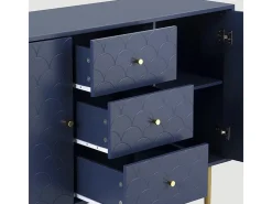 Cômoda 3 Gavetas, com 2 Portas e Pés Metal, Motivo Escamas, Cantos Arredondados, Azul 120x40x83cm