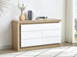 Cómoda 6 gavetas com LEDs MDF lacado a branco e natural FLARANCIA