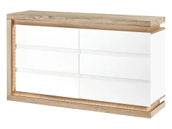 Cómoda 6 gavetas com LEDs MDF lacado a branco e natural FLARANCIA