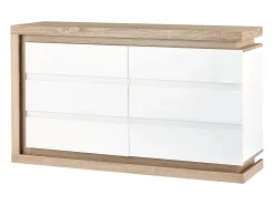 Cómoda 6 gavetas com LEDs MDF lacado a branco e natural FLARANCIA