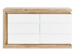 Cómoda 6 gavetas com LEDs MDF lacado a branco e natural FLARANCIA
