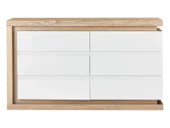 Cómoda 6 gavetas com LEDs MDF lacado a branco e natural FLARANCIA