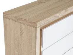 Cómoda 6 gavetas com LEDs MDF lacado a branco e natural FLARANCIA