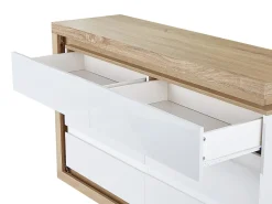 Cómoda 6 gavetas com LEDs MDF lacado a branco e natural FLARANCIA