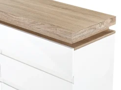 Cómoda 6 gavetas com LEDs MDF lacado a branco e natural FLARANCIA
