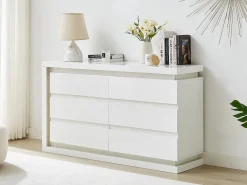 Cómoda 6 gavetas com LEDs MDF lacado a branco FLARANCIA