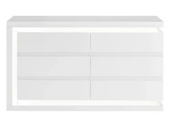 Cómoda 6 gavetas com LEDs MDF lacado a branco FLARANCIA