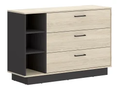 Cómoda 3 gavetas e 3 nichos cor natural e antracite - LEANDRE