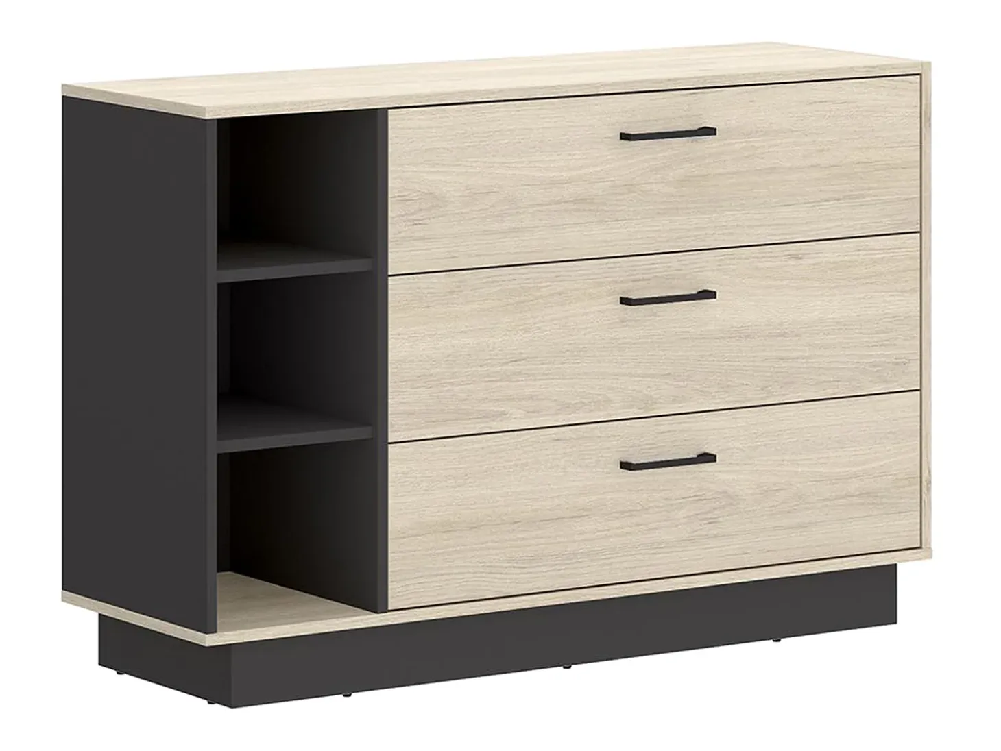 Cómoda 3 gavetas e 3 nichos cor natural e antracite - LEANDRE