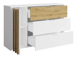 Cómoda 3 gavetas e 1 porta cor natural e branco - TUNALO