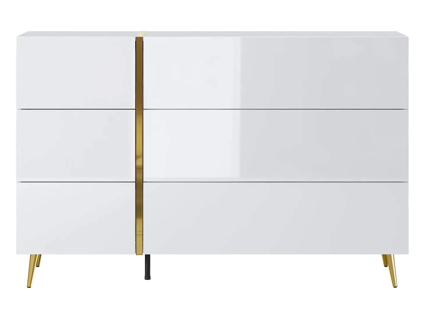 Cômoda 6 gavetas em cor branco brilhante e dourado - MARZIALO