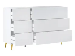 Cômoda 6 gavetas em cor branco brilhante e dourado - MARZIALO