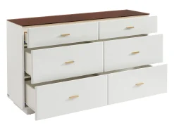 Cômoda 6 gavetas em MDF e vidro temperado na cor branco lacado e castanho - MATIRINA