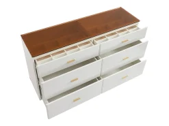 Cômoda 6 gavetas em MDF e vidro temperado na cor branco lacado e castanho - MATIRINA