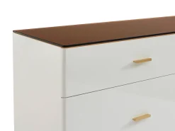 Cômoda 6 gavetas em MDF e vidro temperado na cor branco lacado e castanho - MATIRINA