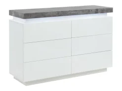 Cómoda 6 gavetas em MDF lacado com LEDs HALO II. Cor: cinza cimento e branco