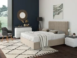 Cómoda 6 gavetas em MDF lacado com LEDs HALO II. Cor: cinza cimento e branco