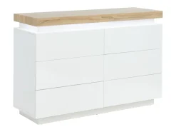 Cómoda 6 gavetas em MDF lacado com LEDs HALO II - Cor: carvalho e branco