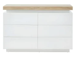 Cómoda 6 gavetas em MDF lacado com LEDs HALO II - Cor: carvalho e branco