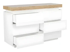 Cómoda 6 gavetas em MDF lacado com LEDs HALO II - Cor: carvalho e branco
