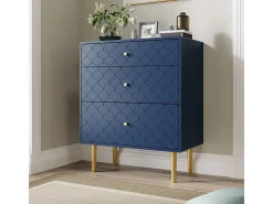 Cômoda 3 Gavetas, Espaços Armazenamento Diferentes, Cantos Arredondados, Azul 75x40x89cm