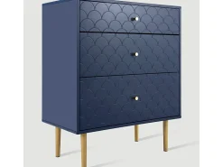 Cômoda 3 Gavetas, Espaços Armazenamento Diferentes, Cantos Arredondados, Azul 75x40x89cm