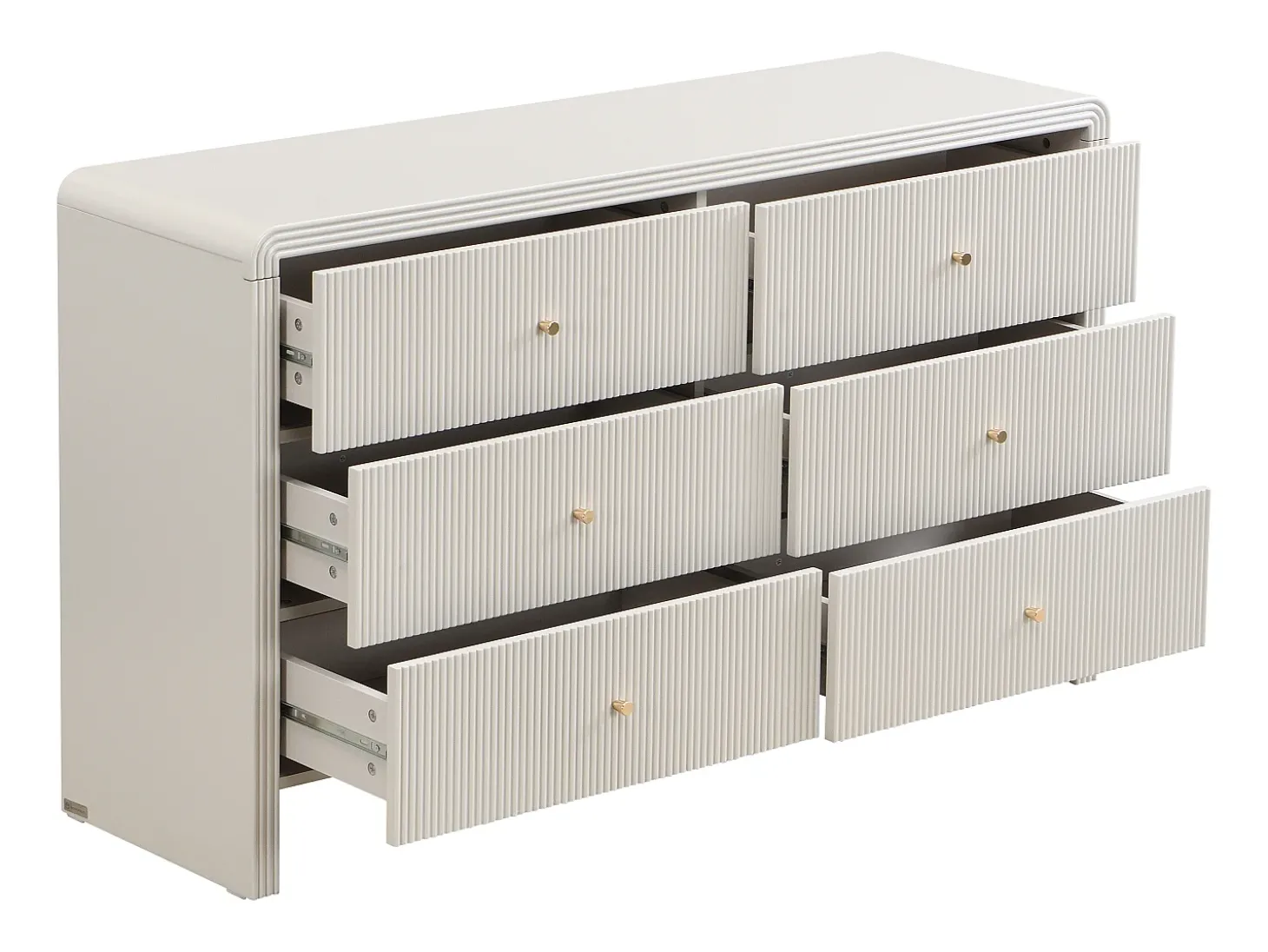 Cômoda 6 gavetas MDF cor bege e dourado - MIRENALO