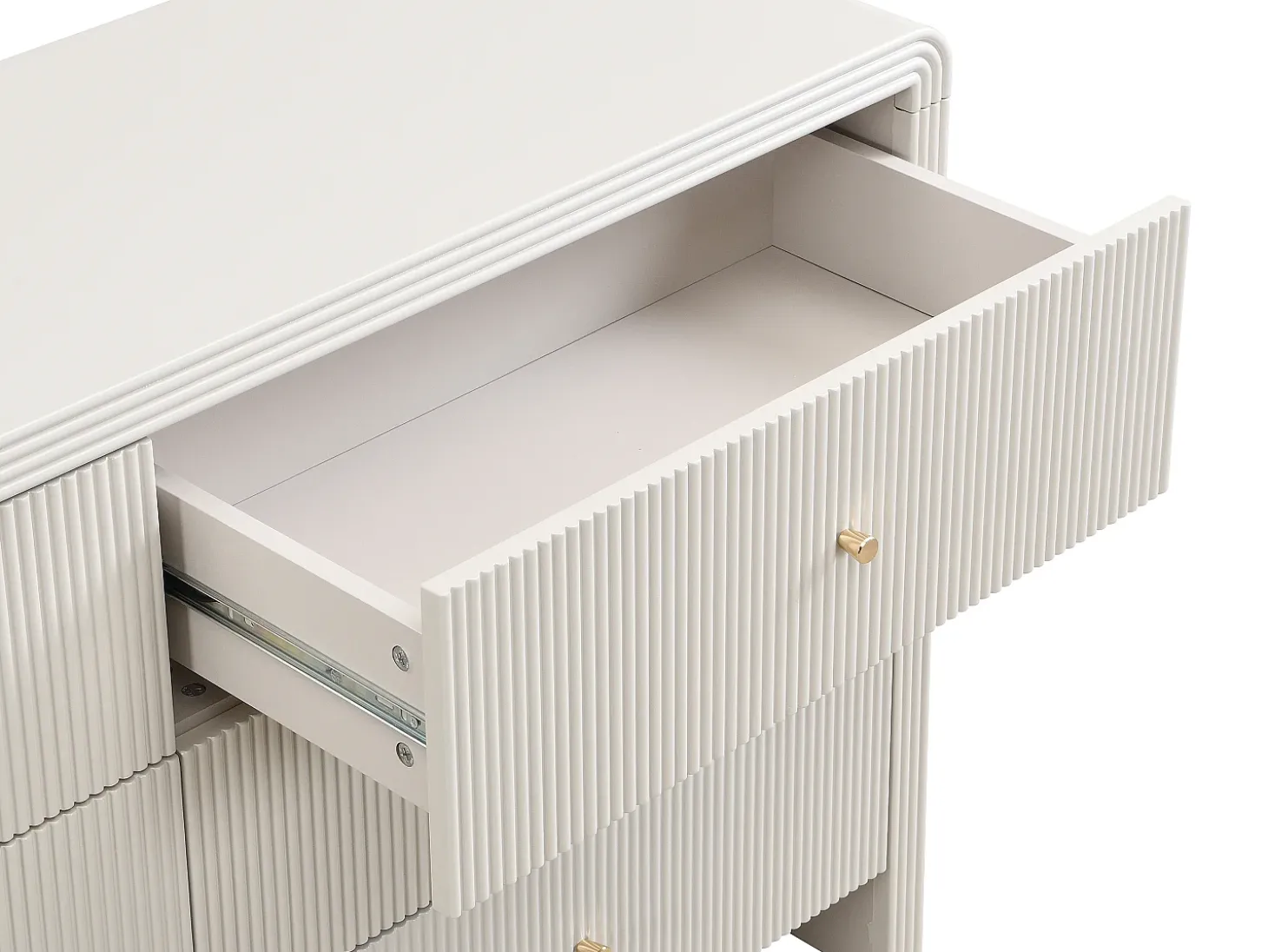 Cômoda 6 gavetas MDF cor bege e dourado - MIRENALO