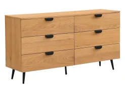 Cómoda 6 gavetas MDF de cor natural e preto - SINOLO