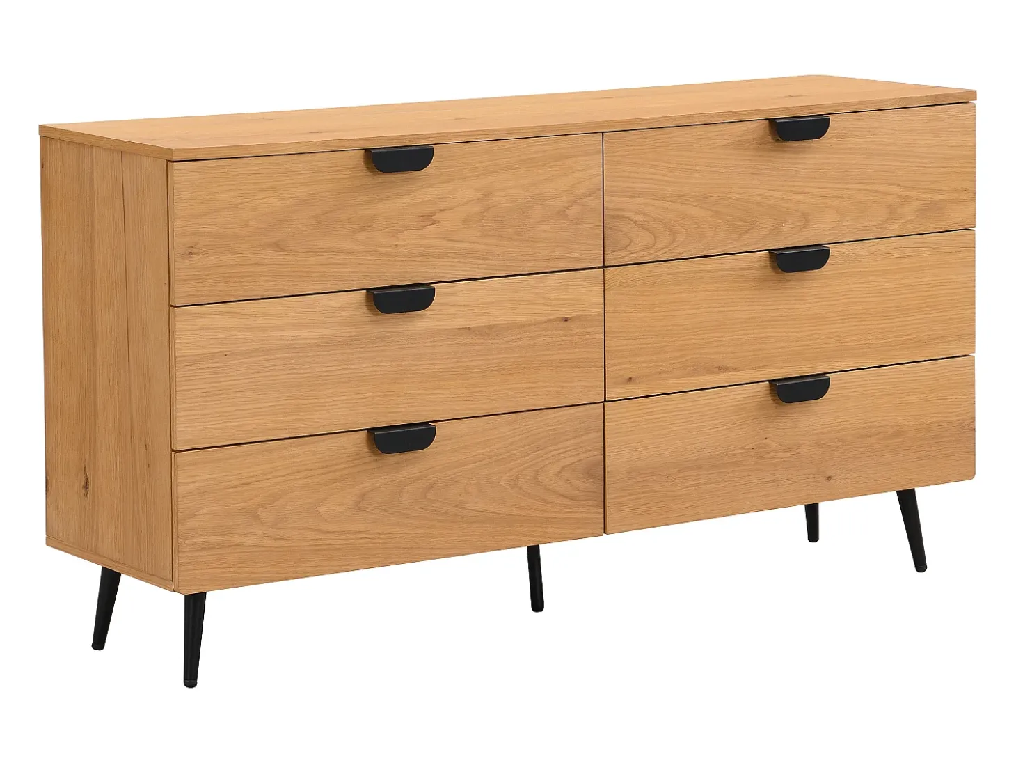 Cómoda 6 gavetas MDF de cor natural e preto - SINOLO