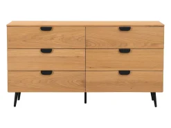 Cómoda 6 gavetas MDF de cor natural e preto - SINOLO