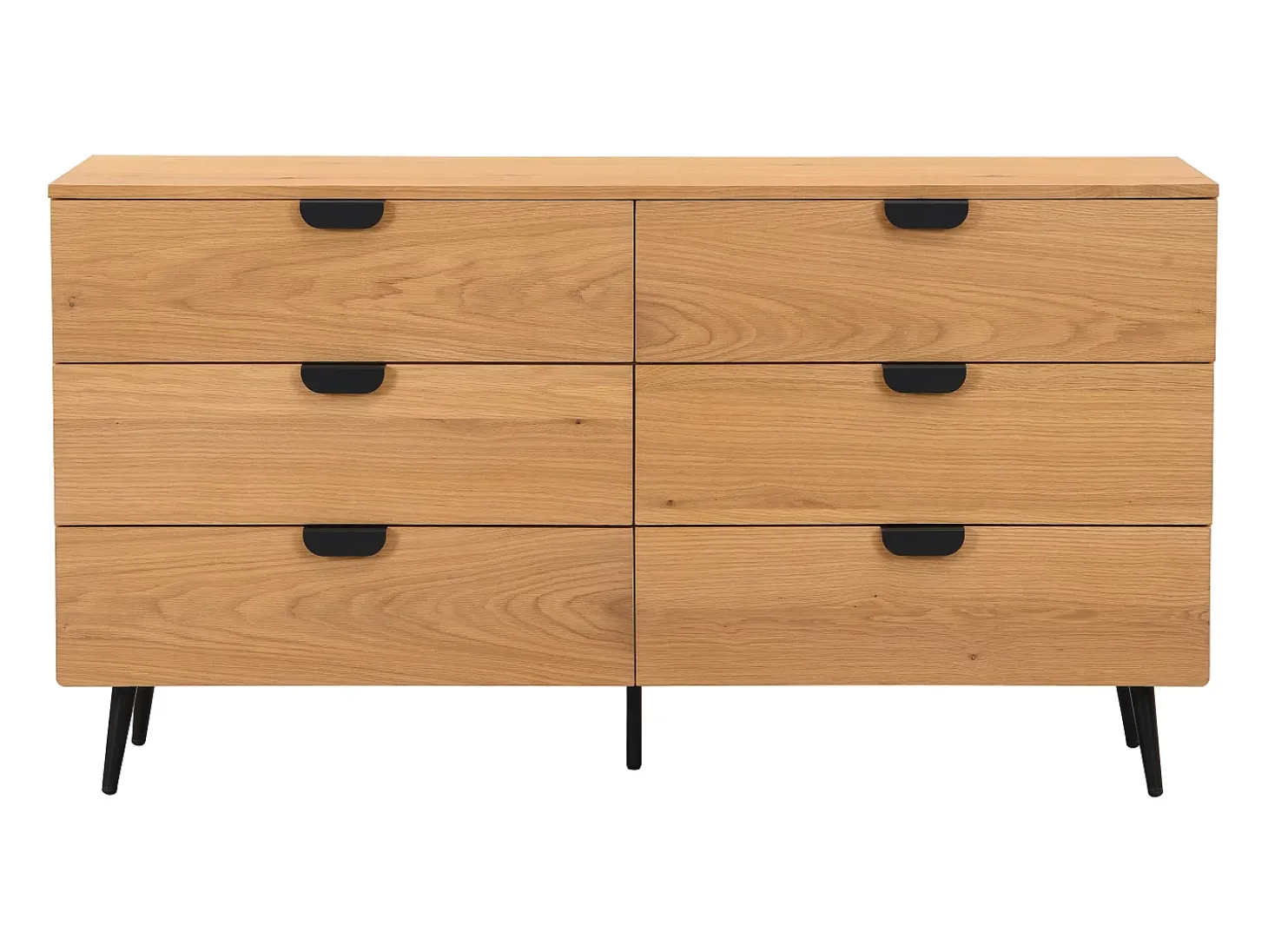 Cómoda 6 gavetas MDF de cor natural e preto - SINOLO