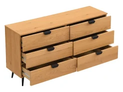 Cómoda 6 gavetas MDF de cor natural e preto - SINOLO