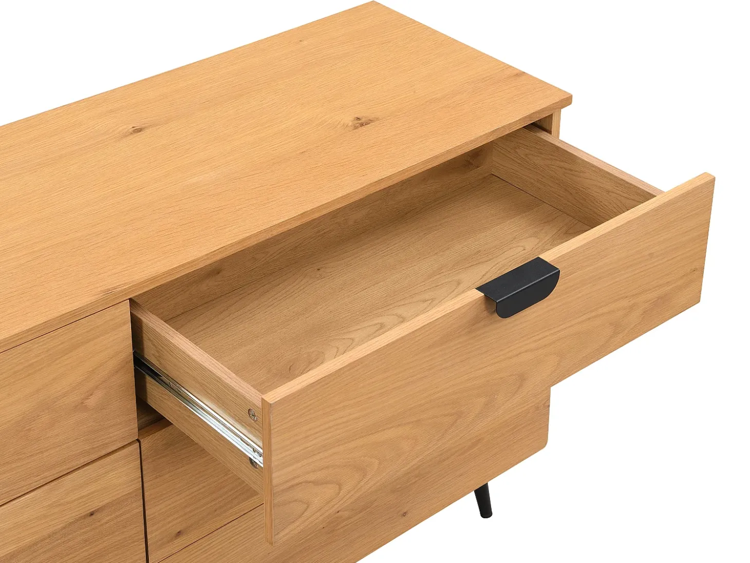 Cómoda 6 gavetas MDF de cor natural e preto - SINOLO