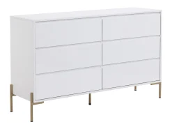 Cómoda 6 gavetas MDF e metal lacado a branco e dourado KORASA