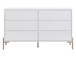 Cómoda 6 gavetas MDF e metal lacado a branco e dourado KORASA
