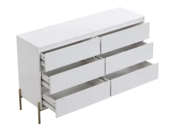 Cómoda 6 gavetas MDF e metal lacado a branco e dourado KORASA