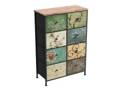 Cómoda 8 gavetas 67,5x30x100cm - Estrutura em metal, gavetas com puxadores em tecido - Padrões retro - Preto