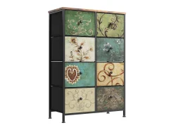 Cómoda 8 gavetas 67,5x30x100cm - Estrutura em metal, gavetas com puxadores em tecido - Padrões retro - Preto
