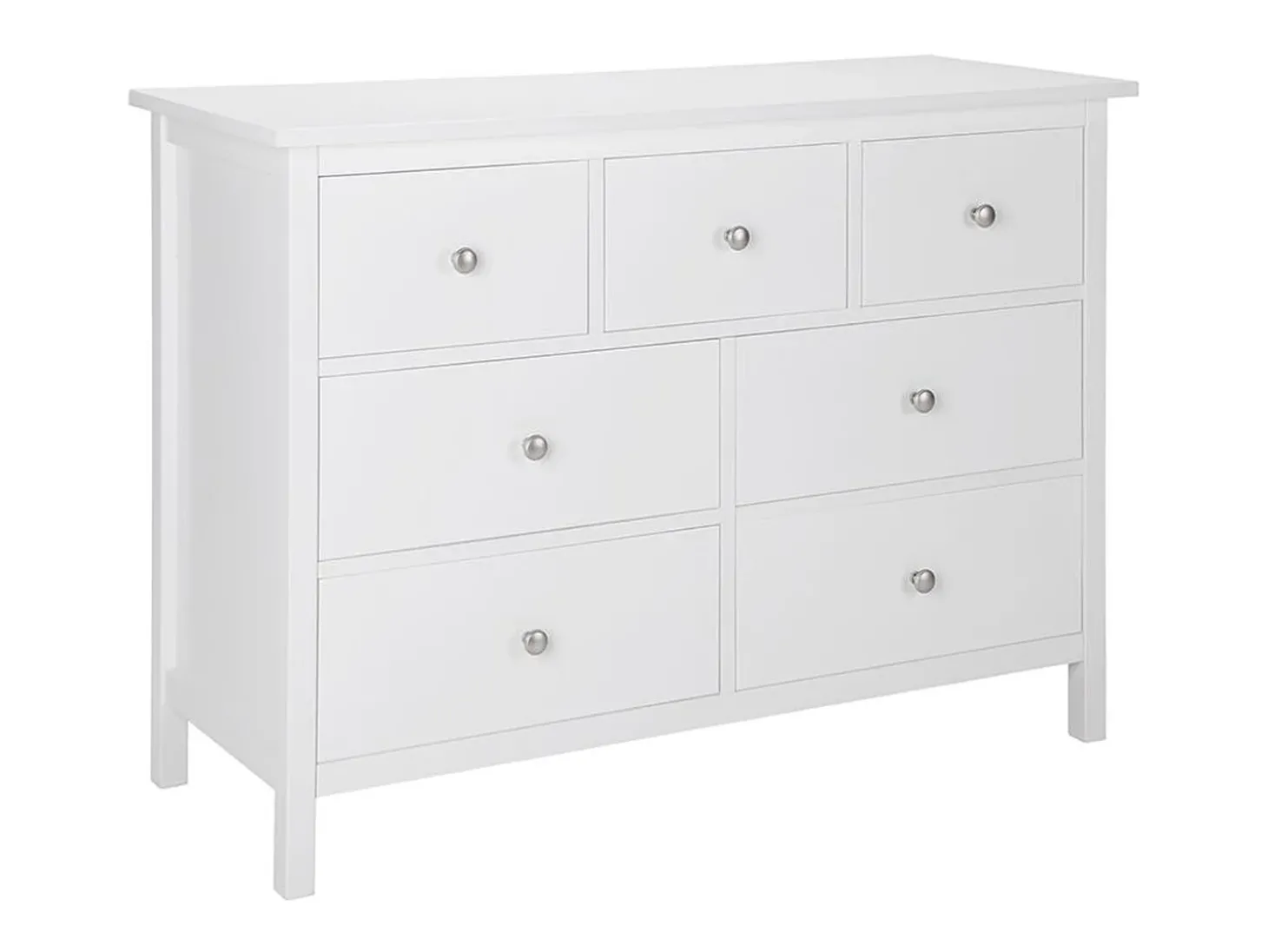 Cômoda ALBANE com 7 gavetas em pinho maciço e MDF branco.