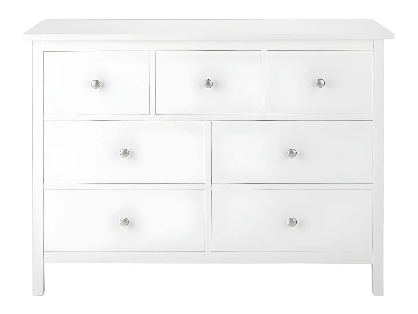 Cômoda ALBANE com 7 gavetas em pinho maciço e MDF branco.