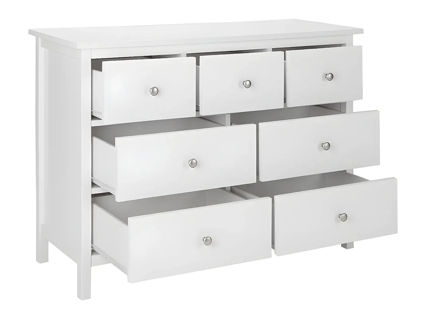 Cômoda ALBANE com 7 gavetas em pinho maciço e MDF branco.