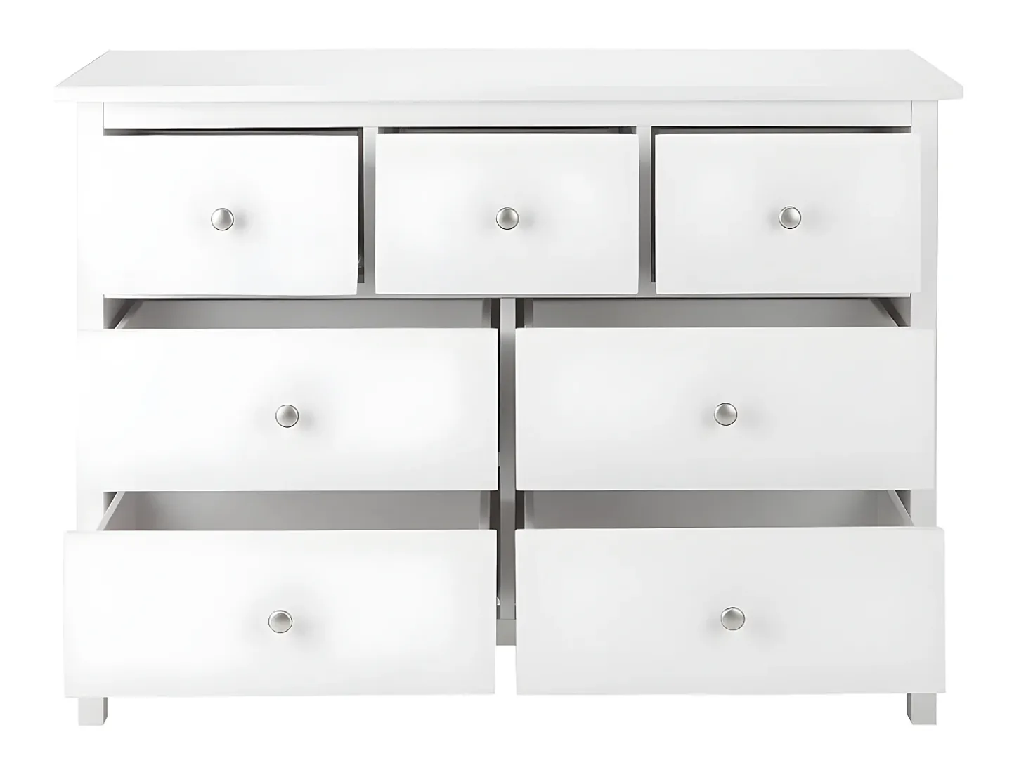 Cômoda ALBANE com 7 gavetas em pinho maciço e MDF branco.